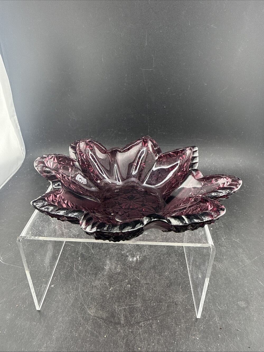 Vintage Viking Glass Amethyst Purple Lotus Bowl Epic Mid Century Art Glass